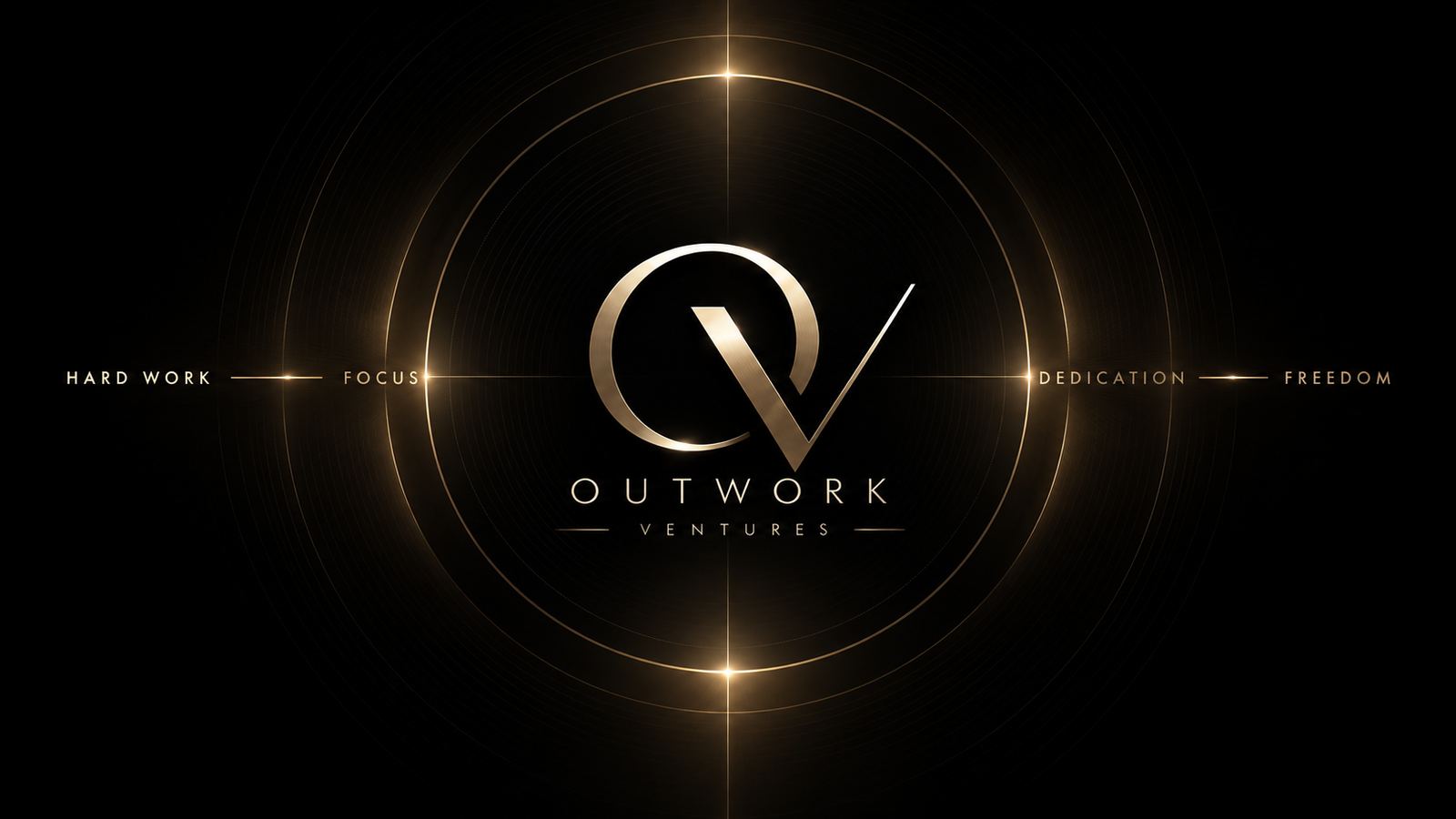 OUTWORK VENTURES logo with Hard Work, Focus, Dedication and Freedom